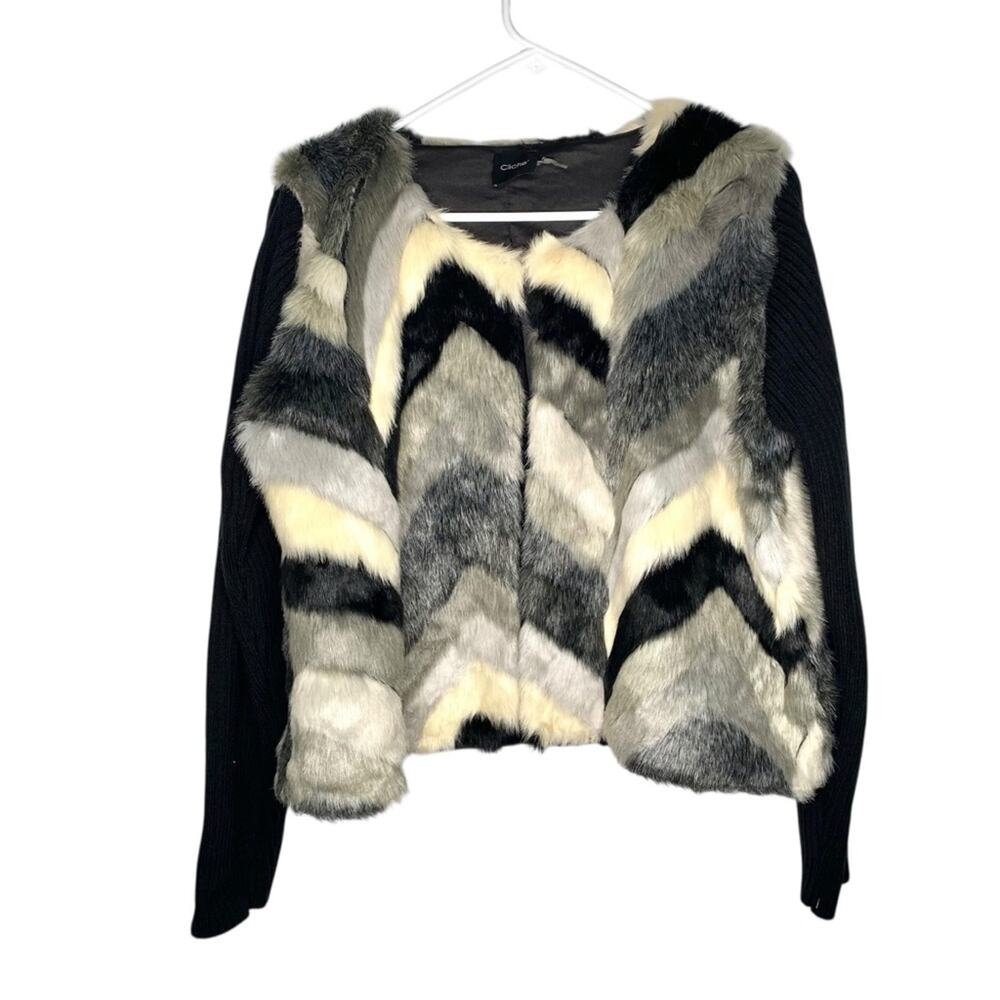 Cliche Faux Fur Black Sleeve Sweater Jacket size XL Gray Cream size XL